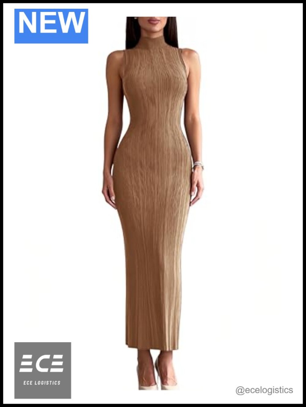 Mock Neck Sleeveless Ribbed Knit Maxi Bodycon Sweater Dress